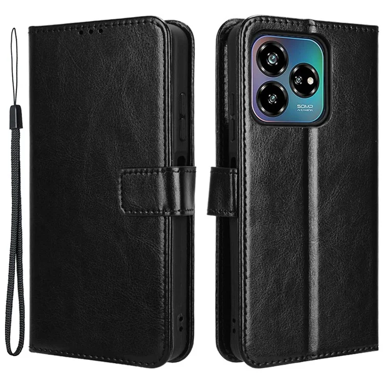 For ZTE Axon 60 Lite / Blade V60 Vita Wallet Case Crazy Horse Texture  Leather Stand Phone Cover - Black
