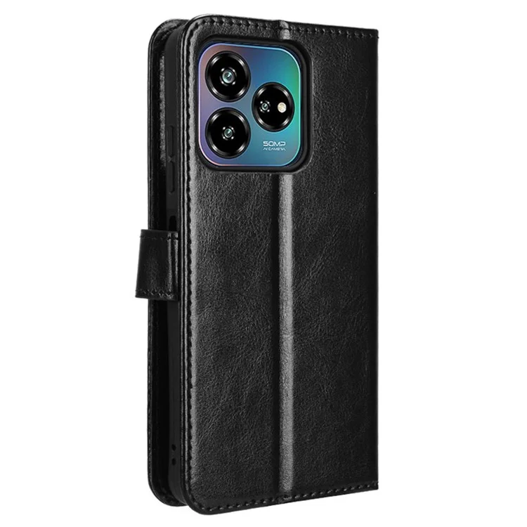 For ZTE Axon 60 Lite / Blade V60 Vita Wallet Case Crazy Horse Texture  Leather Stand Phone Cover - Black