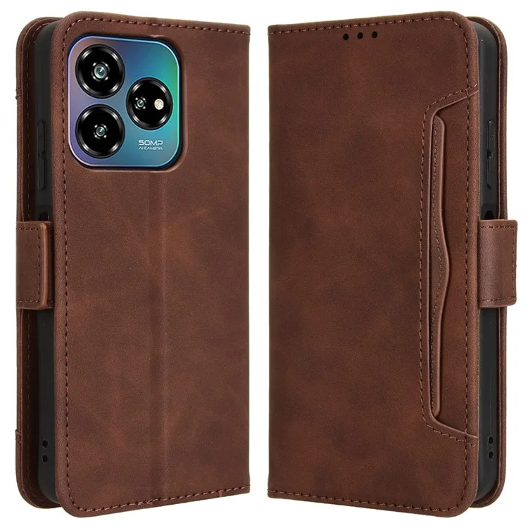 For ZTE Axon 60 Lite / Blade V60 Vita Wallet Case Leather Phone Cover with Multiple Card Slots - Brown