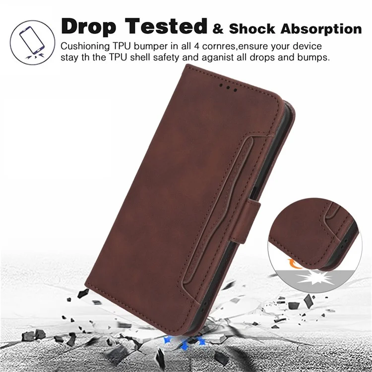For ZTE Axon 60 Lite / Blade V60 Vita Wallet Case Leather Phone Cover with Multiple Card Slots - Brown
