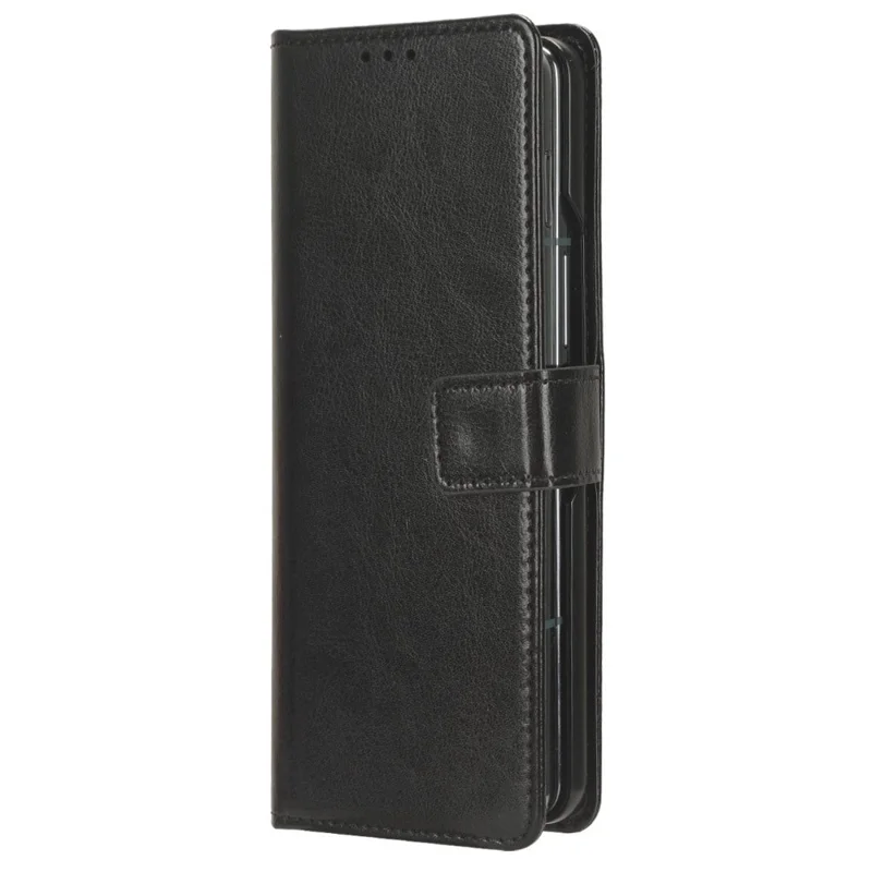 For Samsung Galaxy Z Fold6 5G Phone Case Pencil Slot Stand Leather Cover Crazy Horse Texture - Black