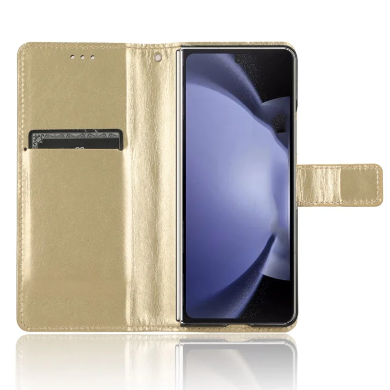 For Samsung Galaxy Z Fold6 5G Phone Case Pencil Slot Stand Leather Cover Crazy Horse Texture - Gold