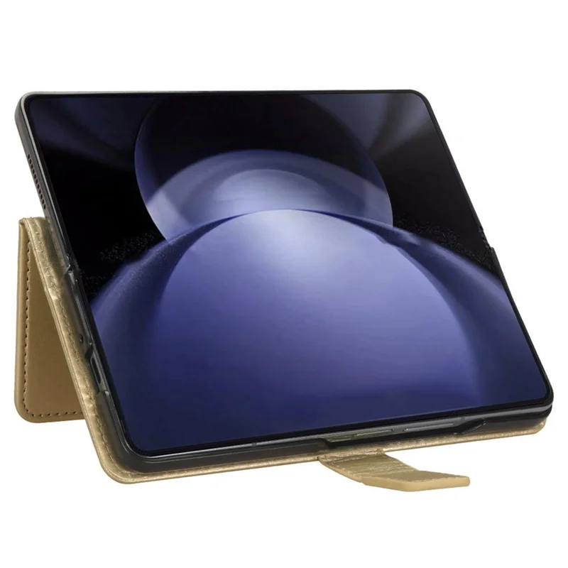 For Samsung Galaxy Z Fold6 5G Phone Case Pencil Slot Stand Leather Cover Crazy Horse Texture - Gold