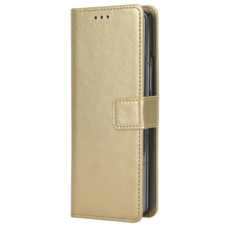For Samsung Galaxy Z Fold6 5G Phone Case Pencil Slot Stand Leather Cover Crazy Horse Texture - Gold