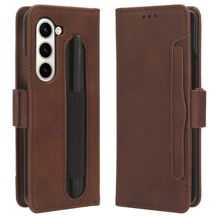 Für Samsung Galaxy Z Fold6 5G Stand Case mit Stifthalter Kratzfestes Leder Handyhülle - Braun