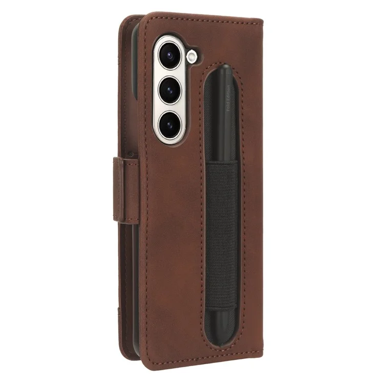 Für Samsung Galaxy Z Fold6 5G Stand Case mit Stifthalter Kratzfestes Leder Handyhülle - Braun