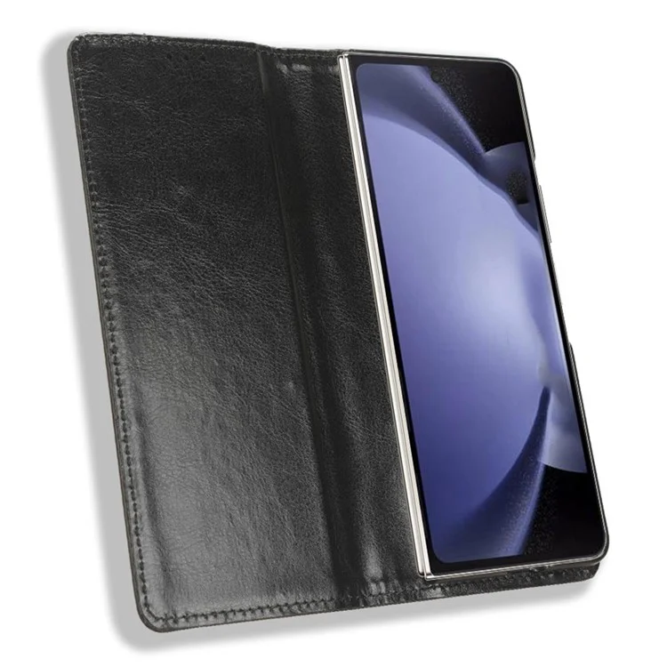 Für Samsung Galaxy Z Fold6 5G Case mit Stifthalter Retro PU-Leder Handyhülle - Schwarz