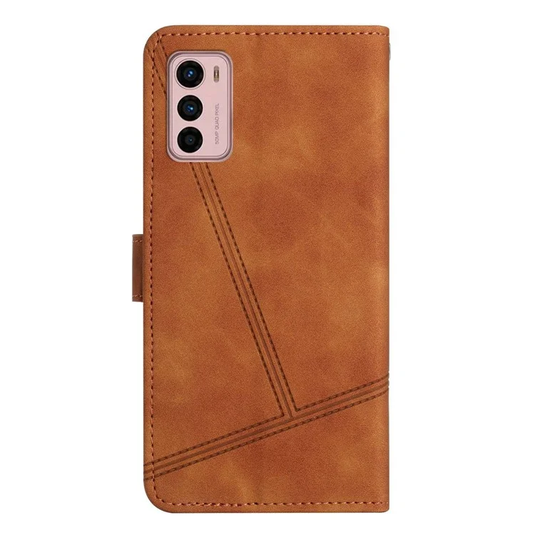 Para Motorola Moto G42 4G Linhas Decoração Retro Tocador de Pele Com Capa de Couro PU Capa de Carteira de Smartphone à Prova de Choque de Casca - Castanho