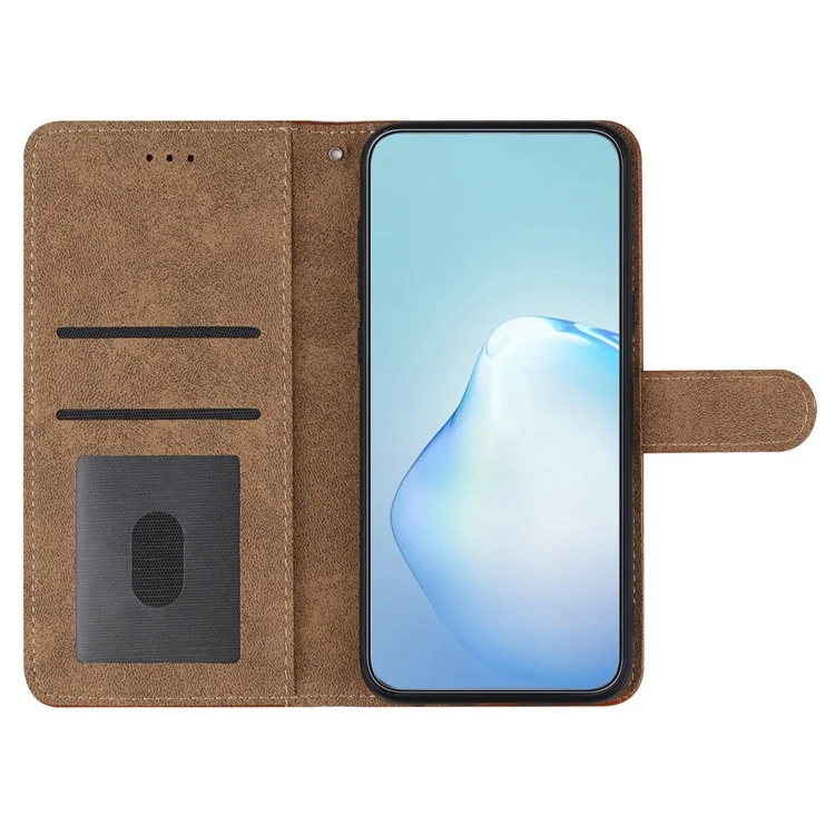 Para Motorola Moto G42 4G Linhas Decoração Retro Tocador de Pele Com Capa de Couro PU Capa de Carteira de Smartphone à Prova de Choque de Casca - Castanho