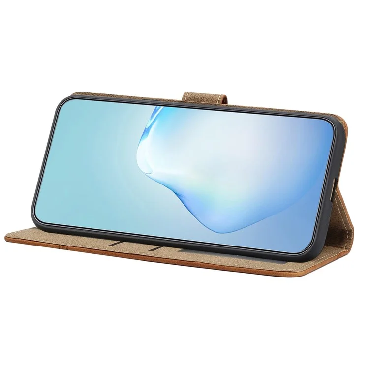 Para Motorola Moto G42 4G Linhas Decoração Retro Tocador de Pele Com Capa de Couro PU Capa de Carteira de Smartphone à Prova de Choque de Casca - Castanho