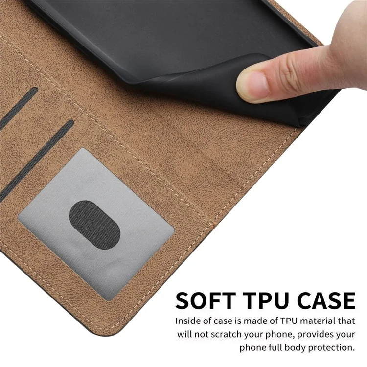 Para Motorola Moto G42 4G Linhas Decoração Retro Tocador de Pele Com Capa de Couro PU Capa de Carteira de Smartphone à Prova de Choque de Casca - Castanho