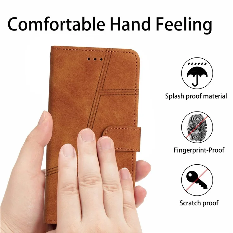 Para Motorola Moto G42 4G Linhas Decoração Retro Tocador de Pele Com Capa de Couro PU Capa de Carteira de Smartphone à Prova de Choque de Casca - Castanho
