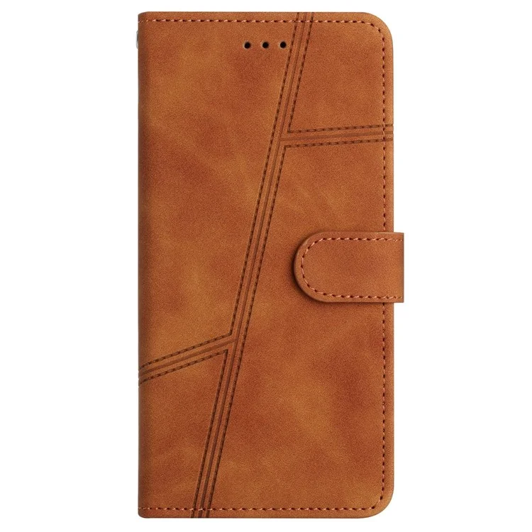Para Motorola Moto G42 4G Linhas Decoração Retro Tocador de Pele Com Capa de Couro PU Capa de Carteira de Smartphone à Prova de Choque de Casca - Castanho