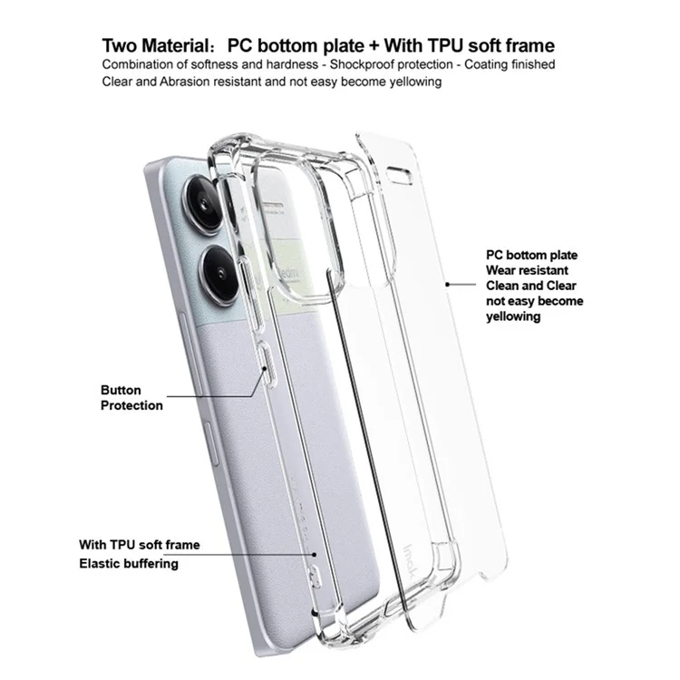 IMAK Pour Xiaomi Redmi Note 13 Pro+ 5G Coque Airbag Coins Transparent PC+TPU Housse de Téléphone