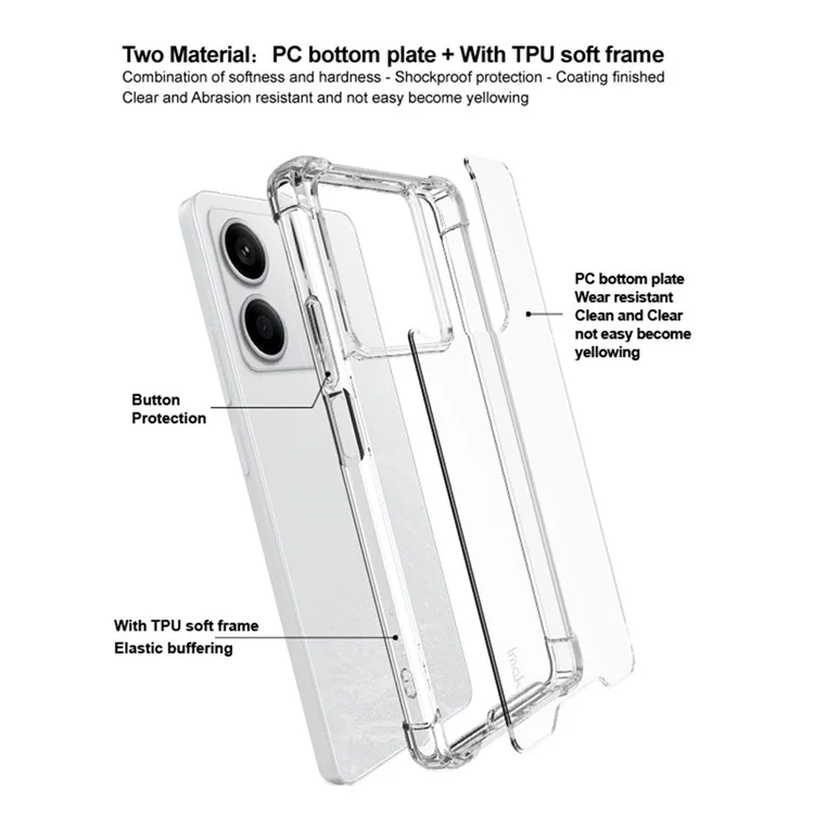 IMAK For Xiaomi Redmi Note 13 5G Case PC+TPU Clear Phone Cover Airbag Corners