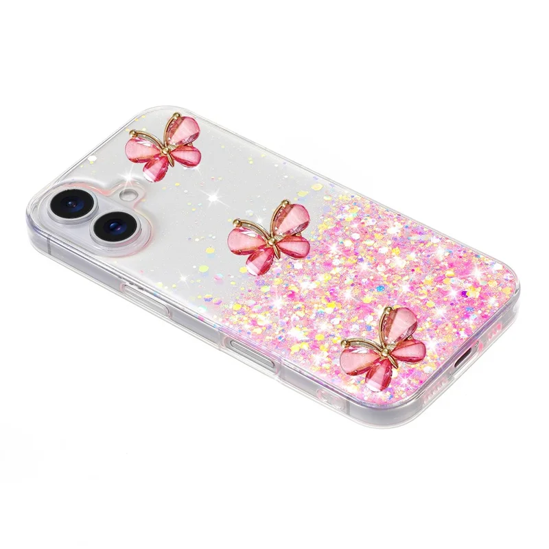 For iPhone 16 Case Bling 3D Butterfly TPU Phone Cover Glow in The Dark - Luminous Pink