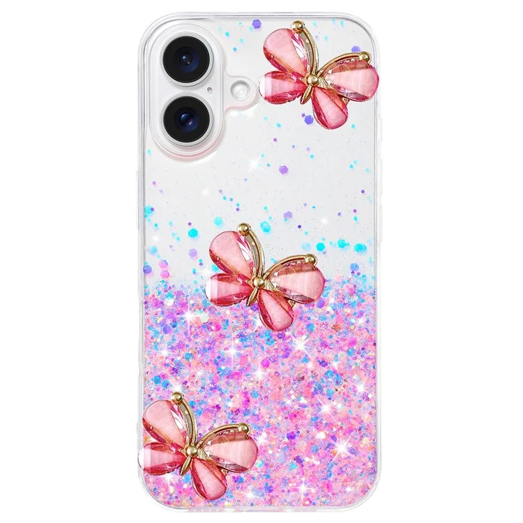 Für iPhone 16 Plus Case 3D Schmetterling TPU Noctilucent Bling Handyhülle - Leuchtend Pink