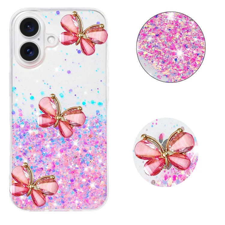 Für iPhone 16 Plus Case 3D Schmetterling TPU Noctilucent Bling Handyhülle - Leuchtend Pink