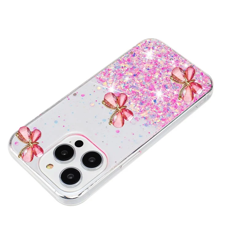 Para iPhone 16 Pro Max Case Efeito Luminoso Brilho 3D Borboleta TPU Capa de Telefone - Luminous Pink