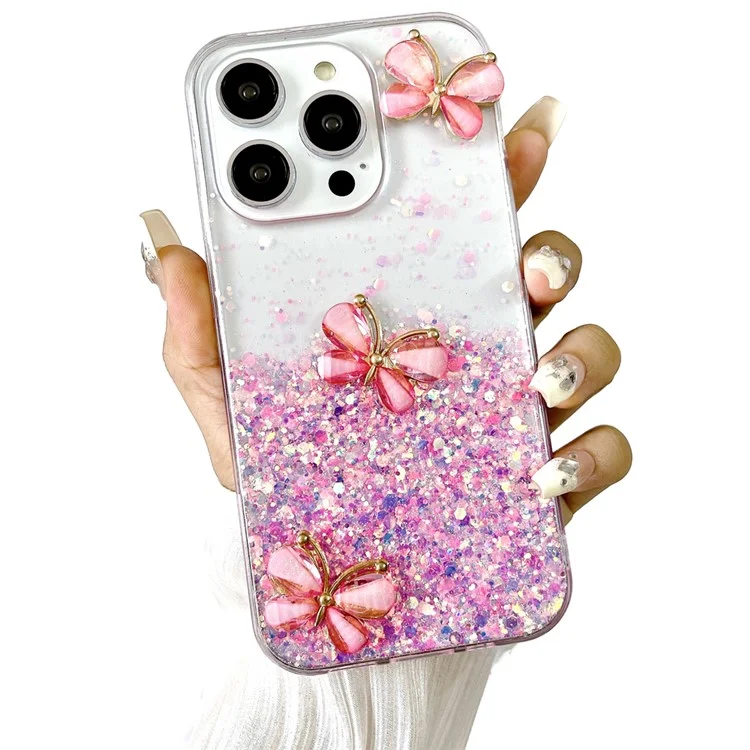 Pour iPhone 16 Pro Case Aesthetic Butterfly TPU Luminous Starry Phone Cover - Luminous Pink
