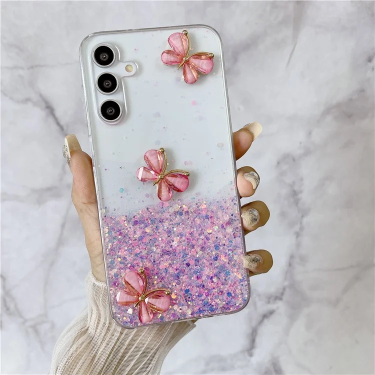 For Samsung Galaxy S24 FE Case Glowing in Dark 3D Butterfly Epoxy TPU Phone Cover - Luminous Pink