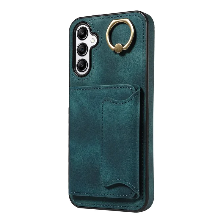 001 For Samsung Galaxy A14 4G / 5G Case Ring Holder Card Slots Anit-Fall Leather Back Cover - Green