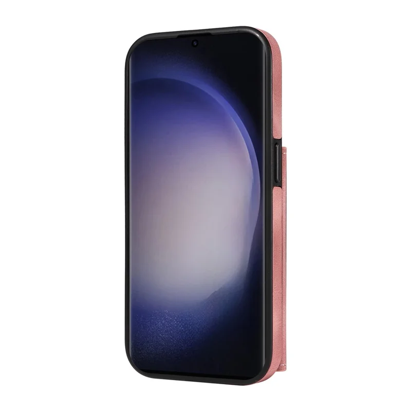 001 For Samsung Galaxy S23 Ultra Case Card Slots PU Leather Back Cover Finger Ring Holder - Pink