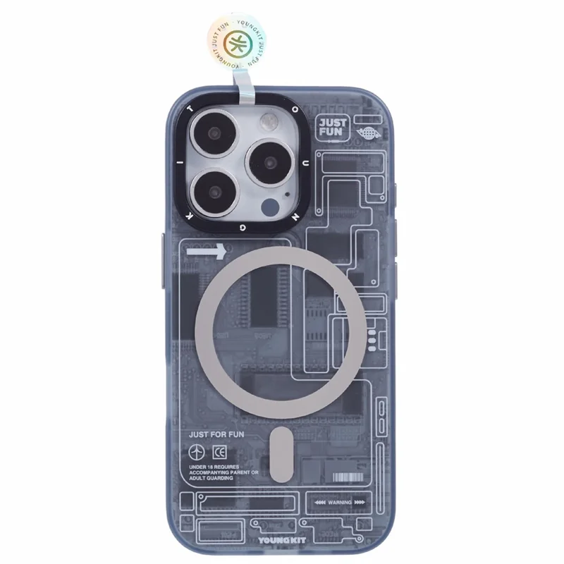 YOUNGKIT Technology Series for iPhone 16 Pro Case Compatible with MagSafe PC+TPU Matte Phone Cover IMD Pattern - Black