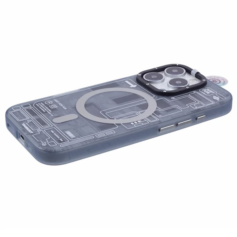 YOUNGKIT Technology Series for iPhone 16 Pro Case Compatible with MagSafe PC+TPU Matte Phone Cover IMD Pattern - Black