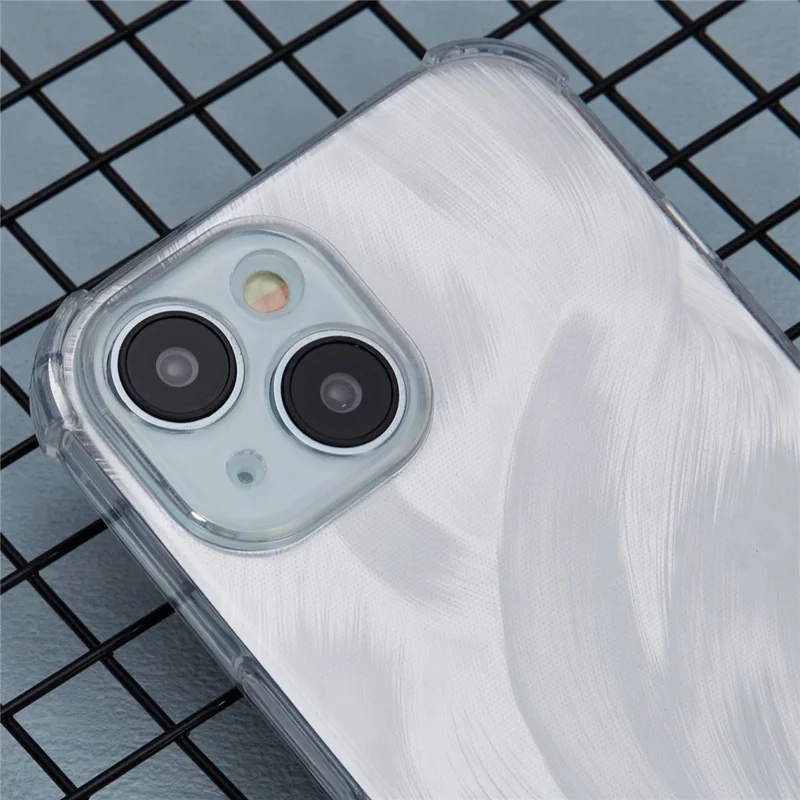 For iPhone 15 Shockproof Case Soft TPU Phone Cover with Card Paper - Aurora Feather