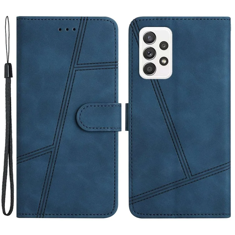 For Samsung Galaxy A52s 5G / A52 5G / 4G Skin-touch Feeling PU Leather Wallet Stand Phone Case Vintage Cell Phone Cover with Strap - Blue