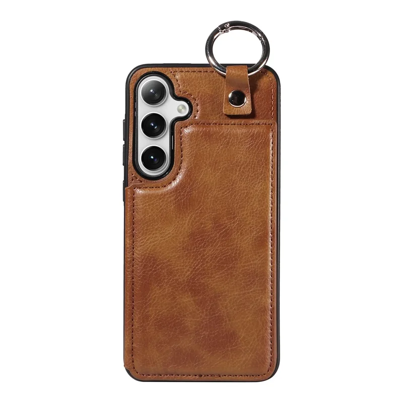 003 For Samsung Galaxy S25+ / S24+ Case Multiple Card Slots Leather Phone Cover Finger Grip Ring - Brown