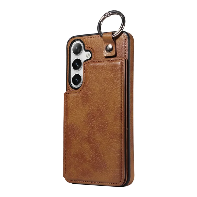003 For Samsung Galaxy S25+ / S24+ Case Multiple Card Slots Leather Phone Cover Finger Grip Ring - Brown