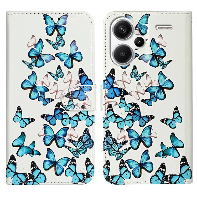 For Xiaomi Redmi Note 13 Pro+ 5G Case Card Slots Viewing Stand Leather Phone Cover Pattern Printed - Blue Butterfly