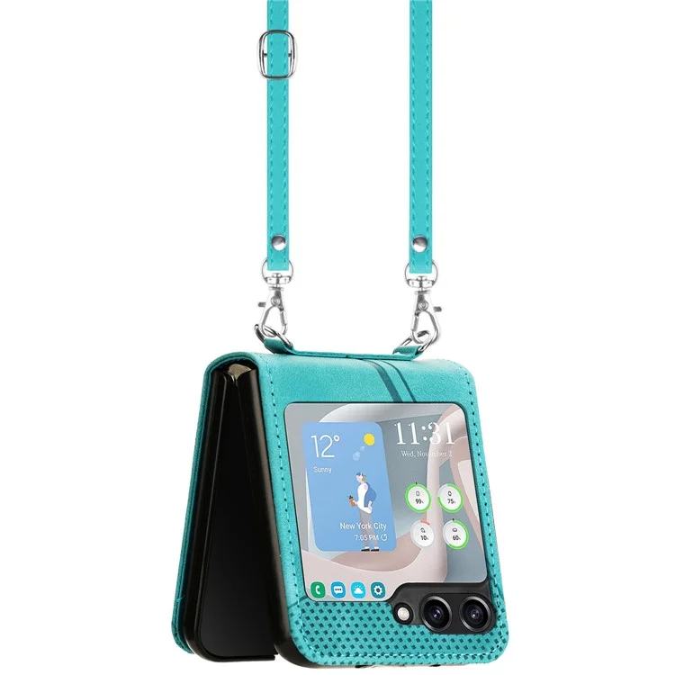 Pour Samsung Galaxy Z Flip5 5G Étui Bandoulière en Cuir PU à Motifs Triangulaires Mince Housse de Téléphone - Vert