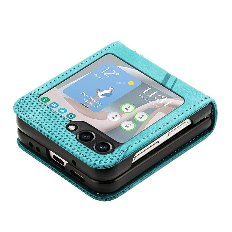 Pour Samsung Galaxy Z Flip5 5G Étui Bandoulière en Cuir PU à Motifs Triangulaires Mince Housse de Téléphone - Vert