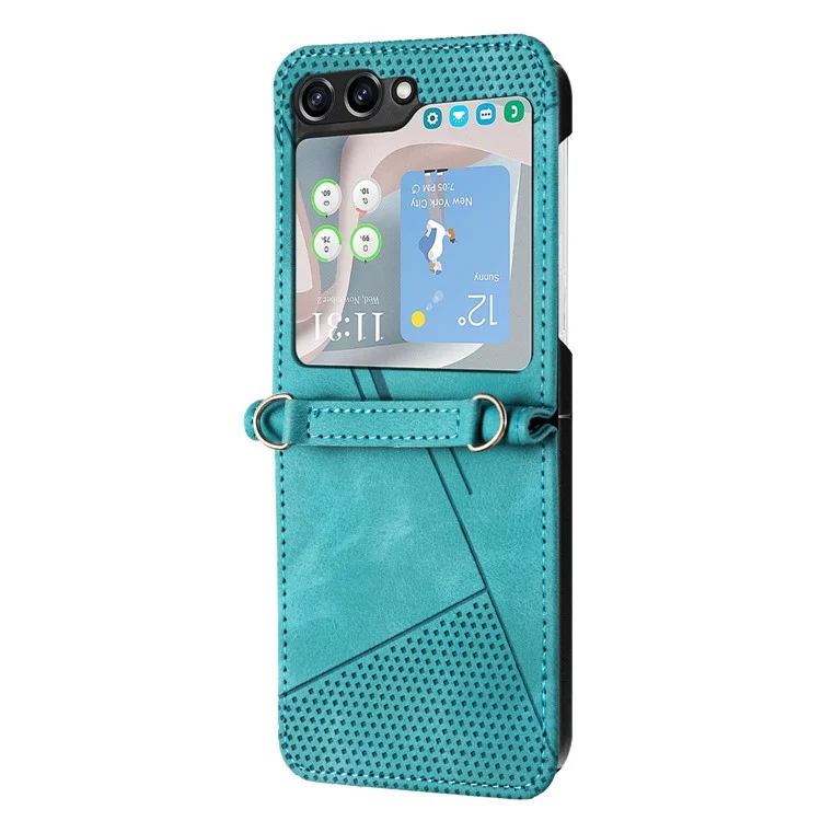Pour Samsung Galaxy Z Flip5 5G Étui Bandoulière en Cuir PU à Motifs Triangulaires Mince Housse de Téléphone - Vert