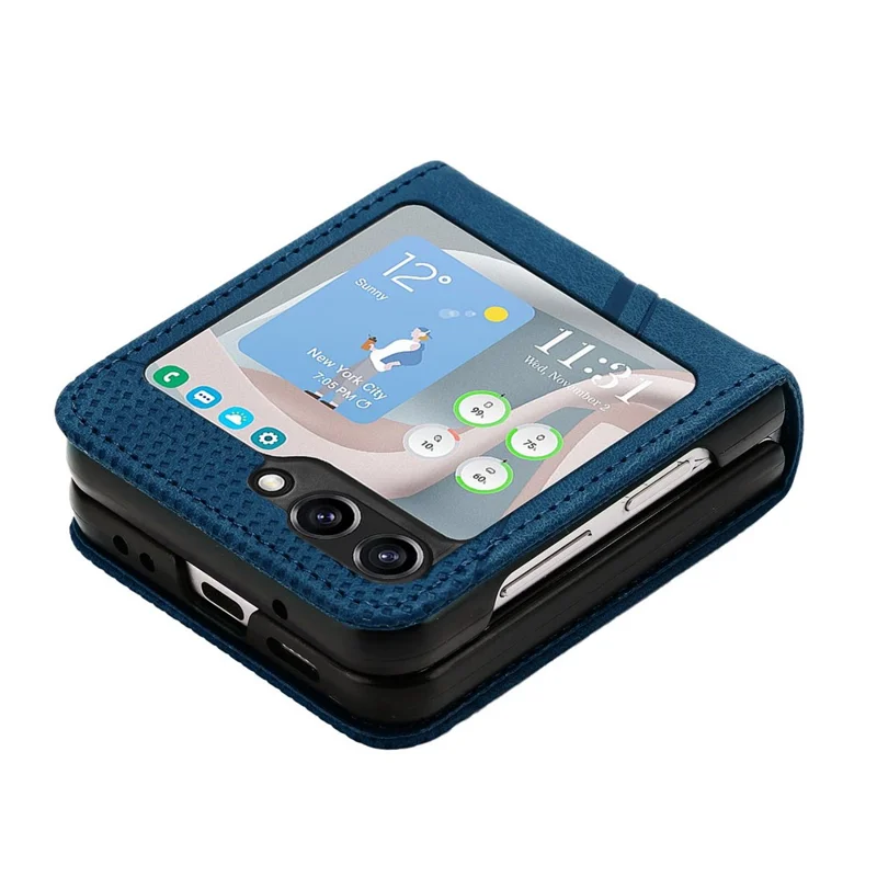 For Samsung Galaxy Z Flip5 5G Crossbody Case PU Leather Triangle Patterns Slim Phone Cover - Sapphire