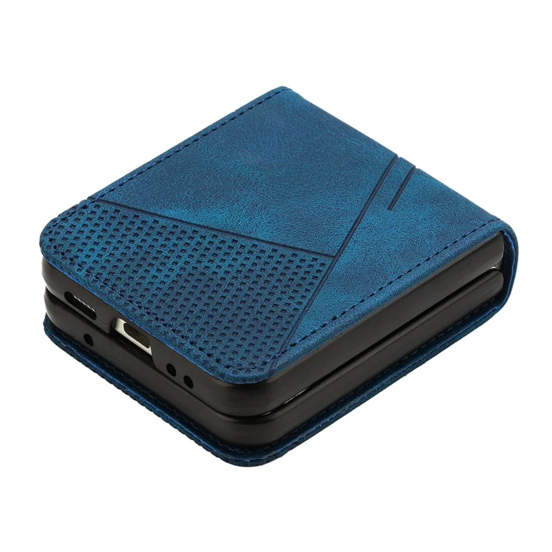 For Samsung Galaxy Z Flip5 5G Crossbody Case PU Leather Triangle Patterns Slim Phone Cover - Sapphire