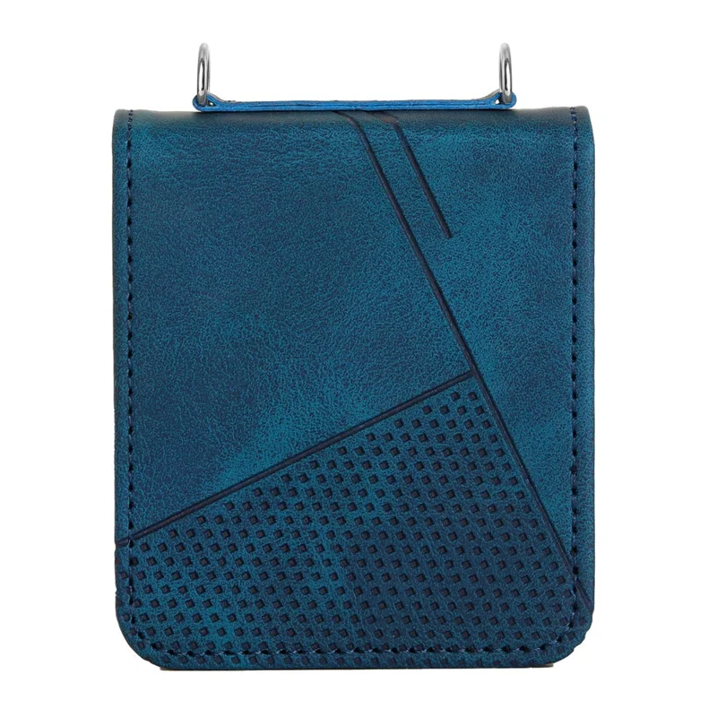 For Samsung Galaxy Z Flip5 5G Crossbody Case PU Leather Triangle Patterns Slim Phone Cover - Sapphire