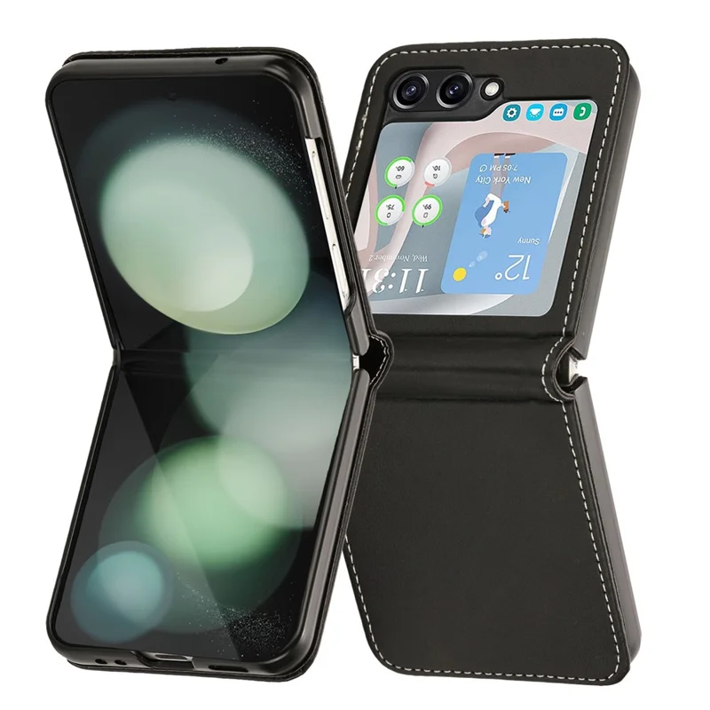 Per Samsung Galaxy Z Flip5 5G Cover Custodia in Pelle PU Texture Vitello Antiurto - Nero