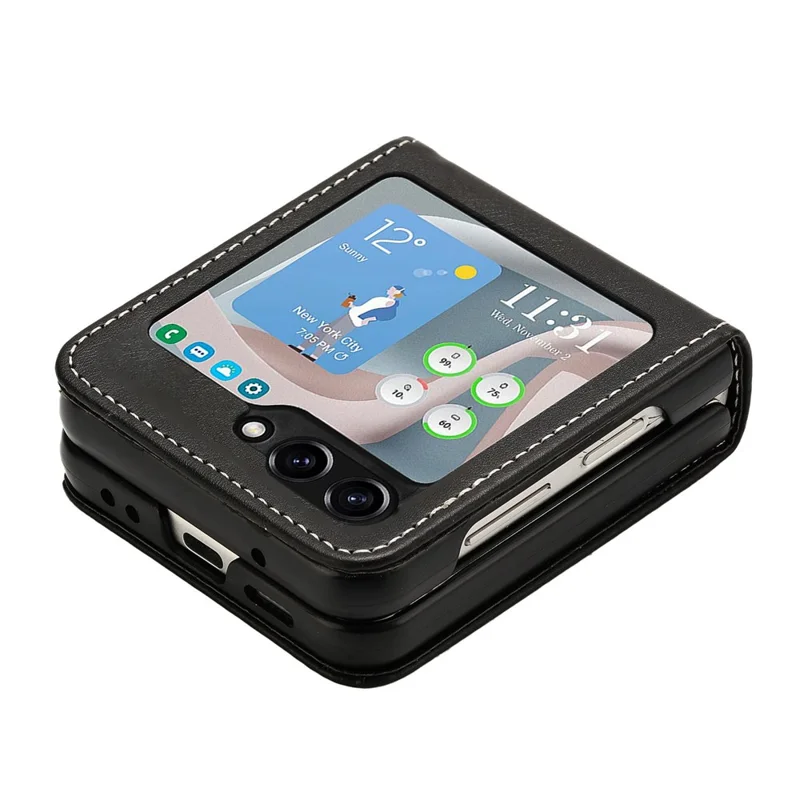 Per Samsung Galaxy Z Flip5 5G Cover Custodia in Pelle PU Texture Vitello Antiurto - Nero