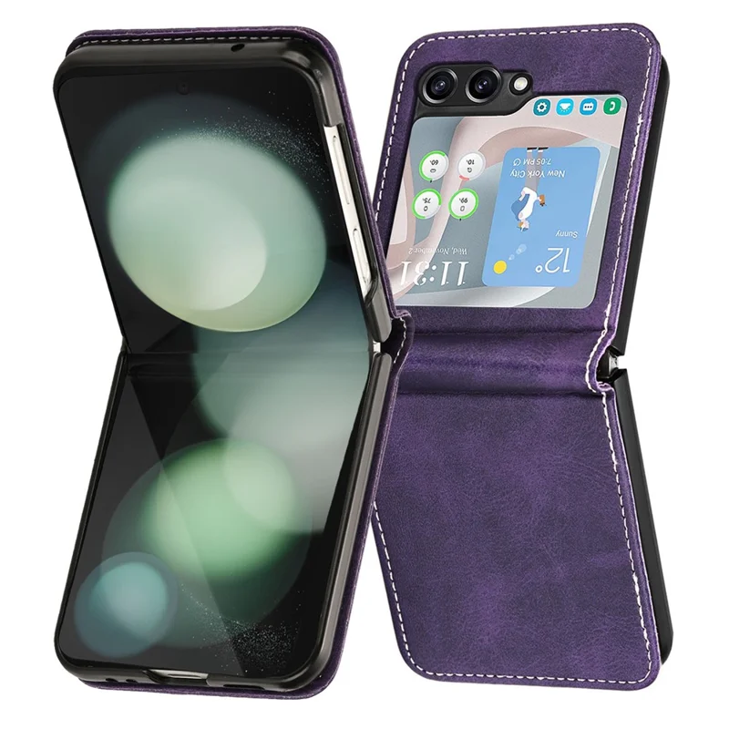 For Samsung Galaxy Z Flip5 5G Case Calf Texture PU Leather Shockproof Phone Cover - Purple