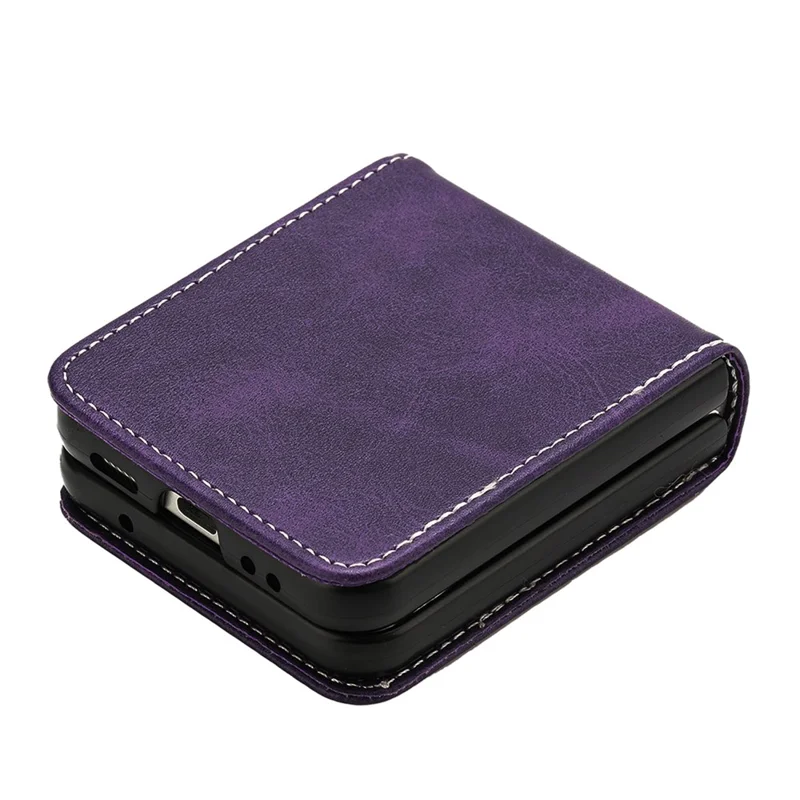 For Samsung Galaxy Z Flip5 5G Case Calf Texture PU Leather Shockproof Phone Cover - Purple