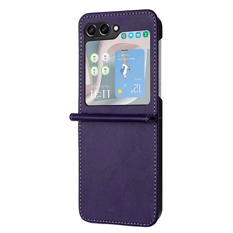 For Samsung Galaxy Z Flip5 5G Case Calf Texture PU Leather Shockproof Phone Cover - Purple