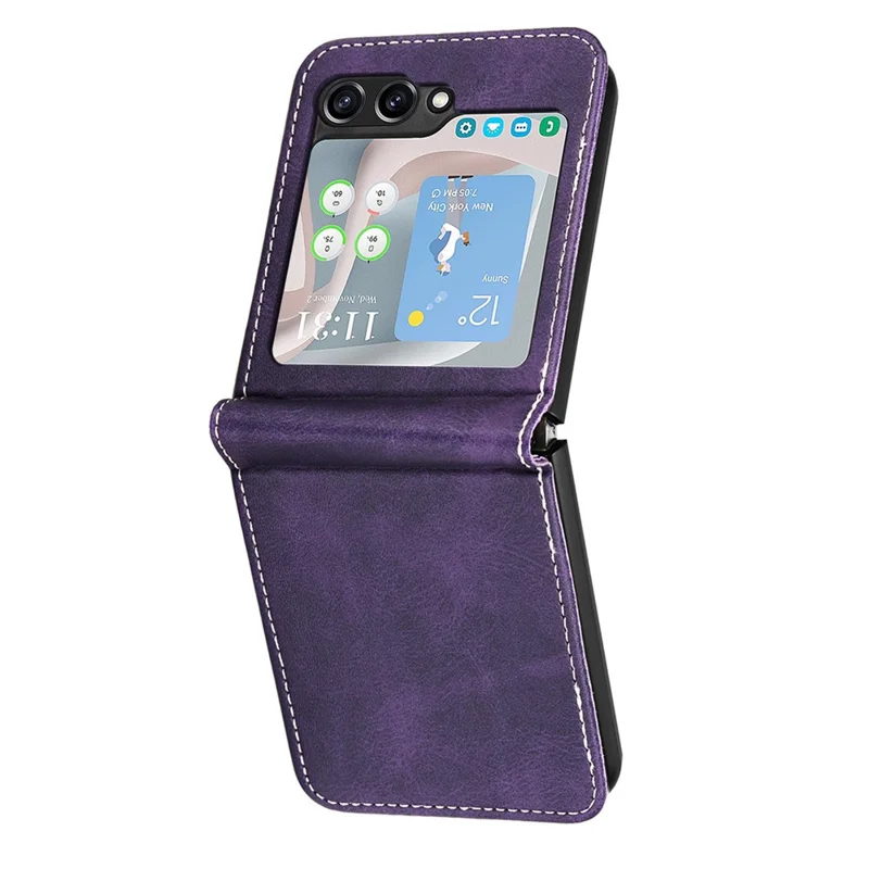 For Samsung Galaxy Z Flip5 5G Case Calf Texture PU Leather Shockproof Phone Cover - Purple
