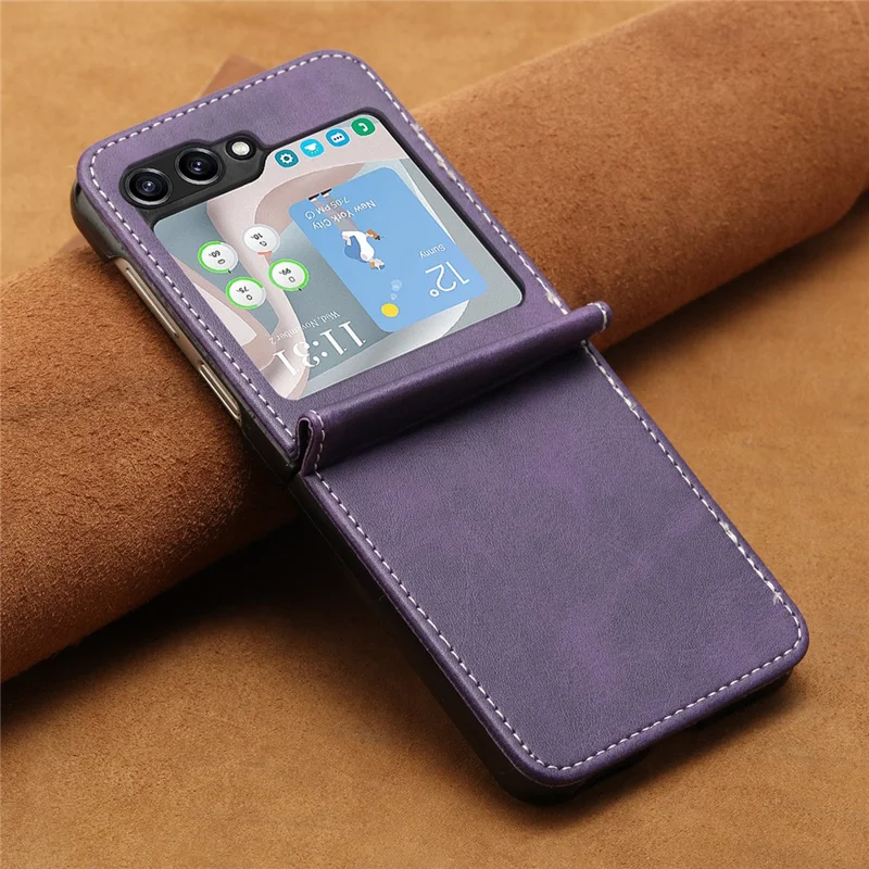 For Samsung Galaxy Z Flip5 5G Case Calf Texture PU Leather Shockproof Phone Cover - Purple