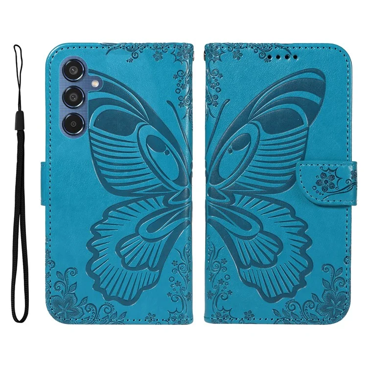 For Samsung Galaxy M35 5G Case Butterfly Design Flip Leather Phone Cover - Blue