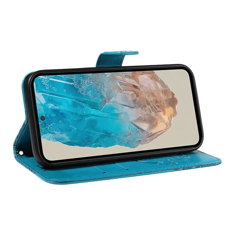For Samsung Galaxy M35 5G Case Butterfly Design Flip Leather Phone Cover - Blue