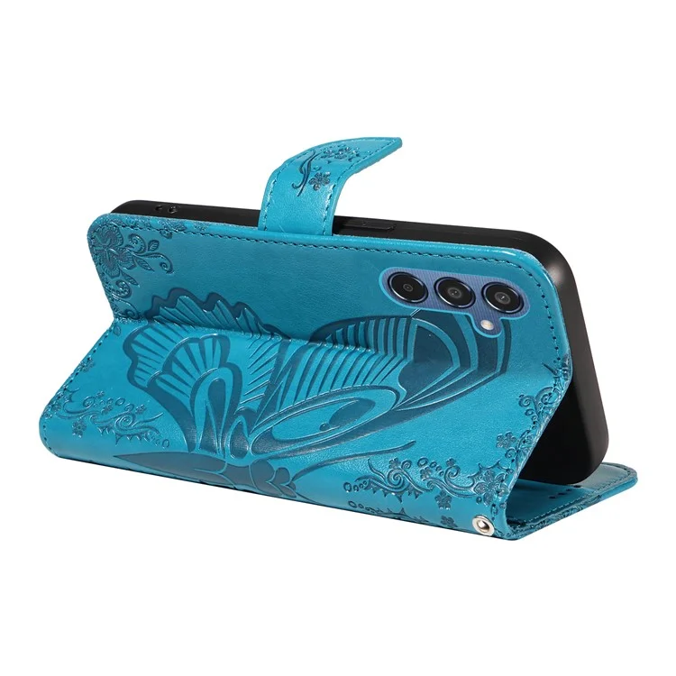 For Samsung Galaxy M35 5G Case Butterfly Design Flip Leather Phone Cover - Blue